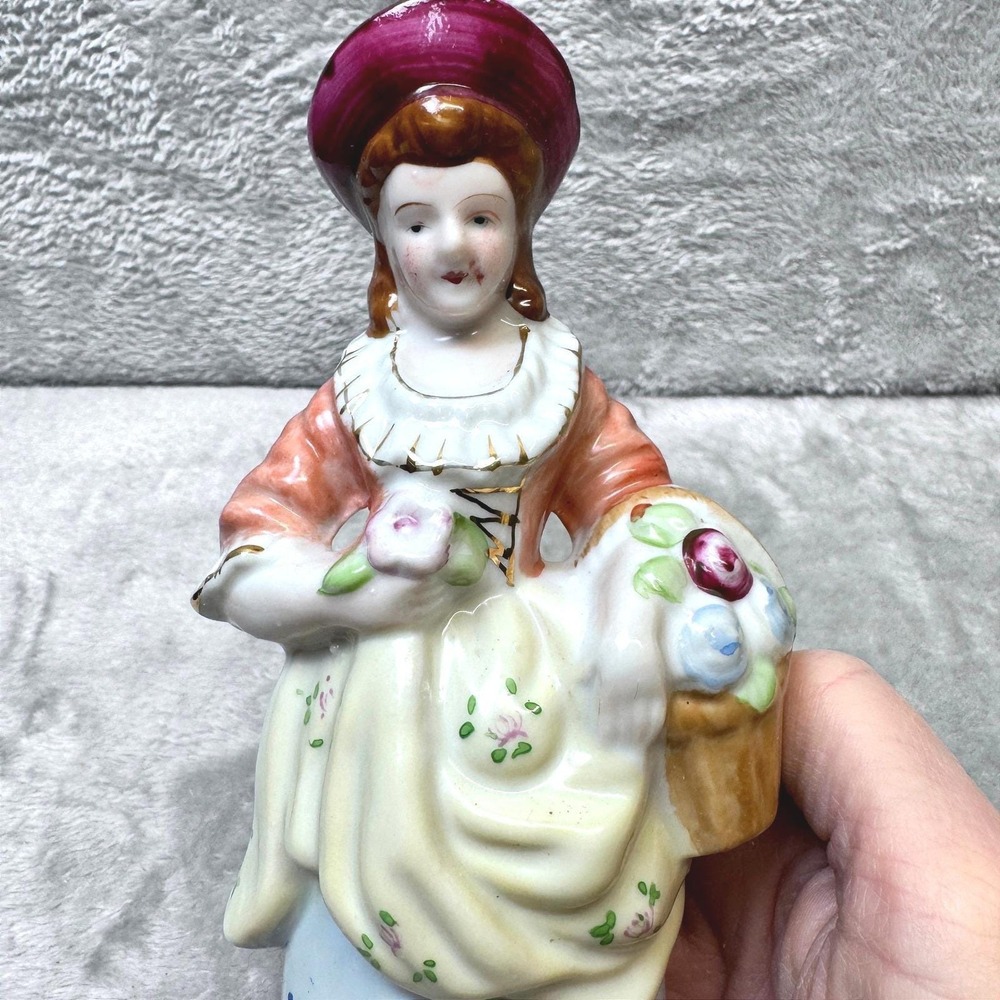 Vintage Victorian Lady Porcelain Figurine Vase Spill Holder Hand Painted Japan - Picture 6 of 6